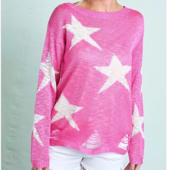 Pink with stars distressed sweater! SO CUTE! ๐ - Picture 2 of 2